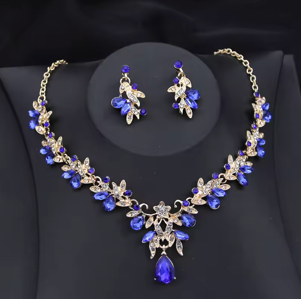 Violetta Exquisite 2 pcs Set - Flower Pink Crystal bridal wedding jewelry sets for women