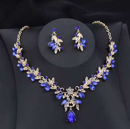 Violetta Exquisite 2 pcs Set - Flower Pink Crystal bridal wedding jewelry sets for women