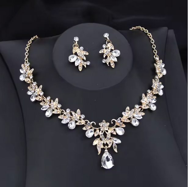 Violetta Exquisite 2 pcs Set - Flower Pink Crystal bridal wedding jewelry sets for women