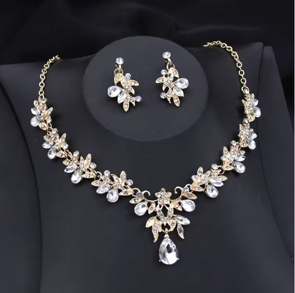 Violetta Exquisite 2 pcs Set - Flower Pink Crystal bridal wedding jewelry sets for women