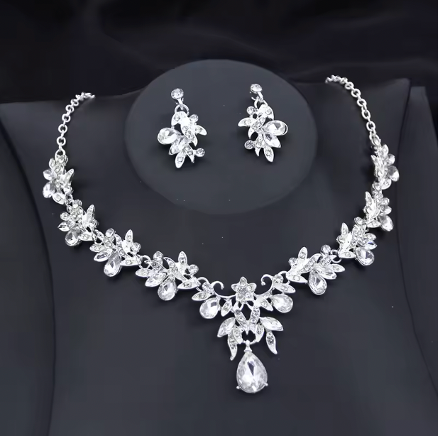 Violetta Exquisite 2 pcs Set - Flower Pink Crystal bridal wedding jewelry sets for women