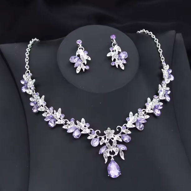 Violetta Exquisite 2 pcs Set - Flower Pink Crystal bridal wedding jewelry sets for women
