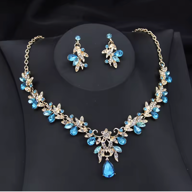 Violetta Exquisite 2 pcs Set - Flower Pink Crystal bridal wedding jewelry sets for women