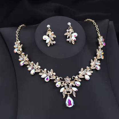Violetta Exquisite 2 pcs Set - Flower Pink Crystal bridal wedding jewelry sets for women