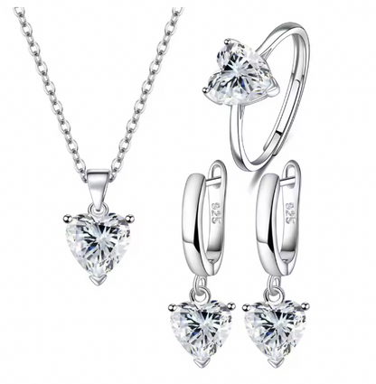 Violetta  925 Sterling Silver Jewelry Sets - Heart Zircon Ring Earrings Necklace Wedding Bridal Elegant Set