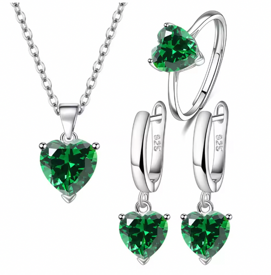 Violetta  925 Sterling Silver Jewelry Sets - Heart Zircon Ring Earrings Necklace Wedding Bridal Elegant Set