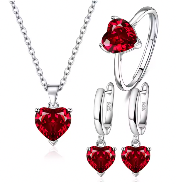 Violetta  925 Sterling Silver Jewelry Sets - Heart Zircon Ring Earrings Necklace Wedding Bridal Elegant Set