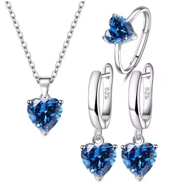 Violetta  925 Sterling Silver Jewelry Sets - Heart Zircon Ring Earrings Necklace Wedding Bridal Elegant Set