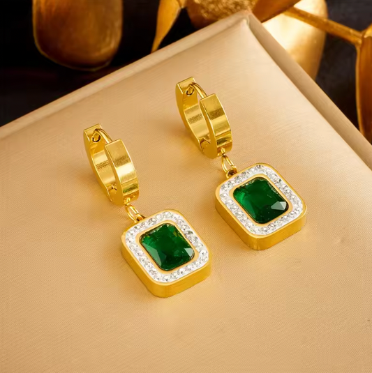 Gemma Luxury Set - Green Crystal Zircon Pendant Necklace Earrings Jewelry Set For Women