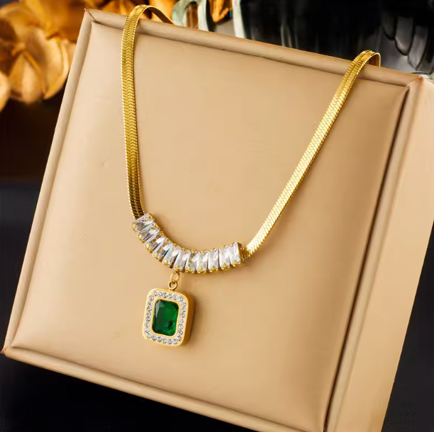 Gemma Luxury Set - Green Crystal Zircon Pendant Necklace Earrings Jewelry Set For Women