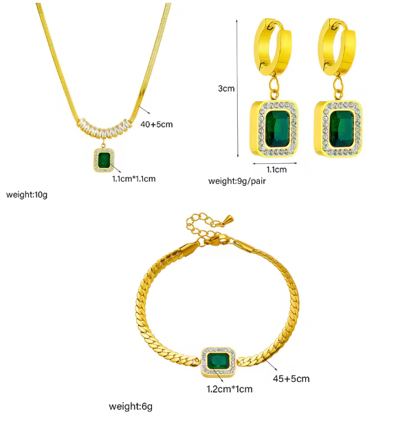 Gemma Luxury Set - Green Crystal Zircon Pendant Necklace Earrings Jewelry Set For Women