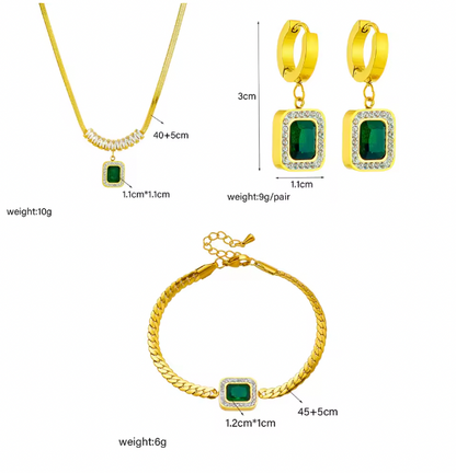 Gemma Luxury Set - Green Crystal Zircon Pendant Necklace Earrings Jewelry Set For Women
