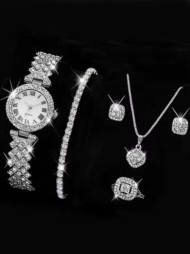 Philippa Rhinestone Set - Women's Watch Female Steel Band Analog Quartz Watches Diamond Jewelry Set