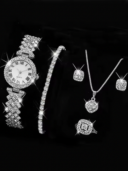 Philippa Rhinestone Set - Women's Watch Female Steel Band Analog Quartz Watches Diamond Jewelry Set