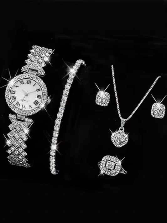 Philippa Rhinestone Set - Women's Watch Female Steel Band Analog Quartz Watches Diamond Jewelry Set