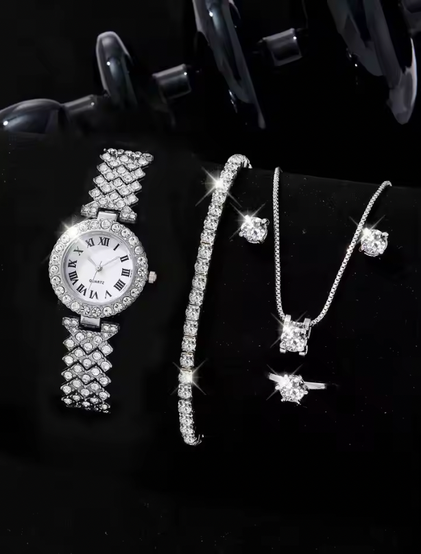 Philippa Rhinestone Set - Women's Watch Female Steel Band Analog Quartz Watches Diamond Jewelry Set