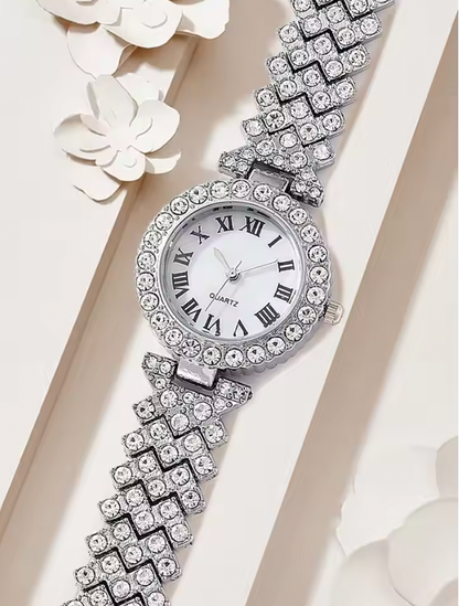 Philippa Rhinestone Set - Women's Watch Female Steel Band Analog Quartz Watches Diamond Jewelry Set