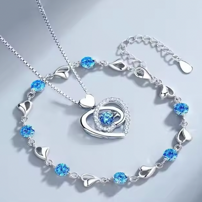 Aria 925 Sterling Silver Set - Heart Shaped Necklace Bracelet Set for Women