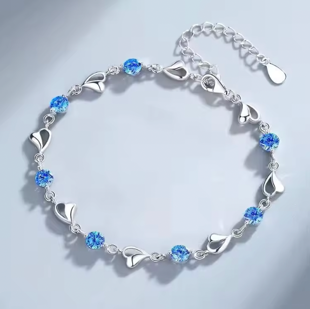 Aria 925 Sterling Silver Set - Heart Shaped Necklace Bracelet Set for Women