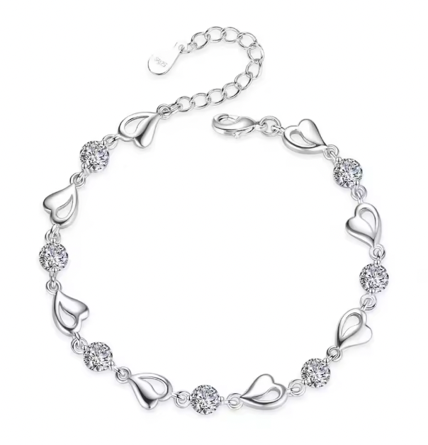Aria 925 Sterling Silver Set - Heart Shaped Necklace Bracelet Set for Women