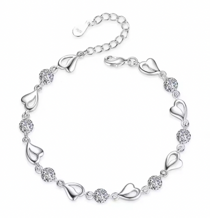 Aria 925 Sterling Silver Set - Heart Shaped Necklace Bracelet Set for Women