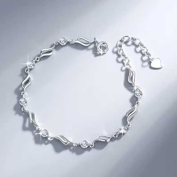 Aria 925 Sterling Silver Set - Heart Shaped Necklace Bracelet Set for Women