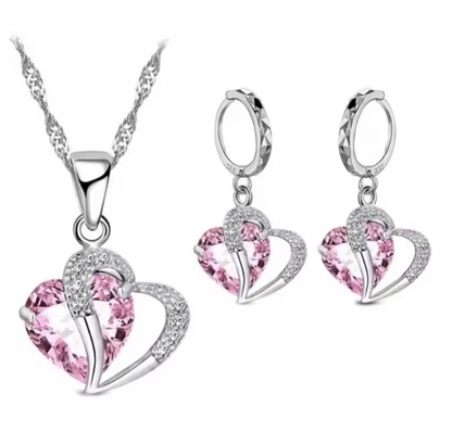Roxanne Luxury Women Set - 925 Sterling Silver Cubic Zircon Necklace Pendant Earrings Sets Cartilage Piercing Jewelry Wedding Heart Design
