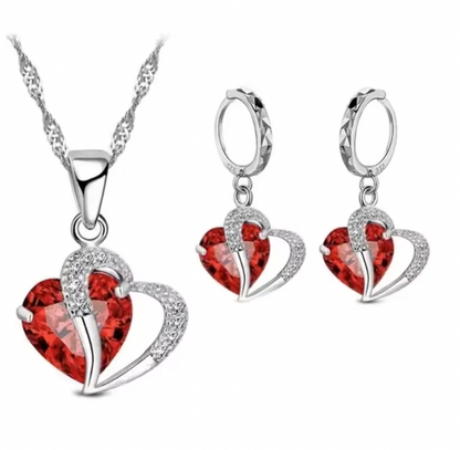Roxanne Luxury Women Set - 925 Sterling Silver Cubic Zircon Necklace Pendant Earrings Sets Cartilage Piercing Jewelry Wedding Heart Design