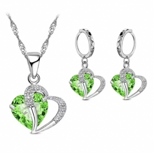 Roxanne Luxury Women Set - 925 Sterling Silver Cubic Zircon Necklace Pendant Earrings Sets Cartilage Piercing Jewelry Wedding Heart Design