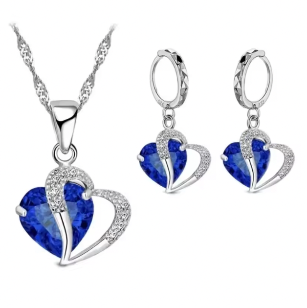 Roxanne Luxury Women Set - 925 Sterling Silver Cubic Zircon Necklace Pendant Earrings Sets Cartilage Piercing Jewelry Wedding Heart Design
