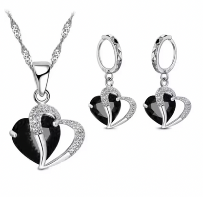 Roxanne Luxury Women Set - 925 Sterling Silver Cubic Zircon Necklace Pendant Earrings Sets Cartilage Piercing Jewelry Wedding Heart Design