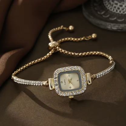 Joanna Luxury Set - Fashionable minimalist square dial alloy quartz watch Necklace Earrings