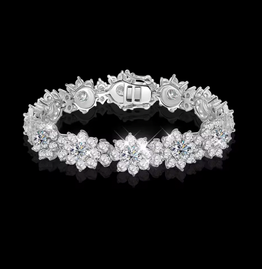 Saoirse Flower Full Moissanite Set - Diamond Necklaces with Gra Certificate 925 Silver Neckchain for Women Bride Wedding Luxury Jewelry Set