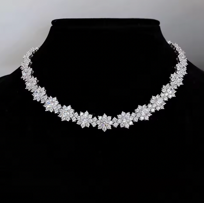 Saoirse Flower Full Moissanite Set - Diamond Necklaces with Gra Certificate 925 Silver Neckchain for Women Bride Wedding Luxury Jewelry Set
