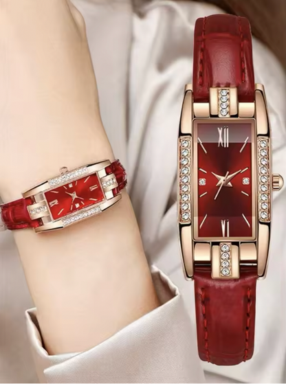 Misha Luxury Set For Women - Rectangle Watches Ladies Business Green Leather Quartz Watch Womens Necklace Earrings Bracelet Wristwatch