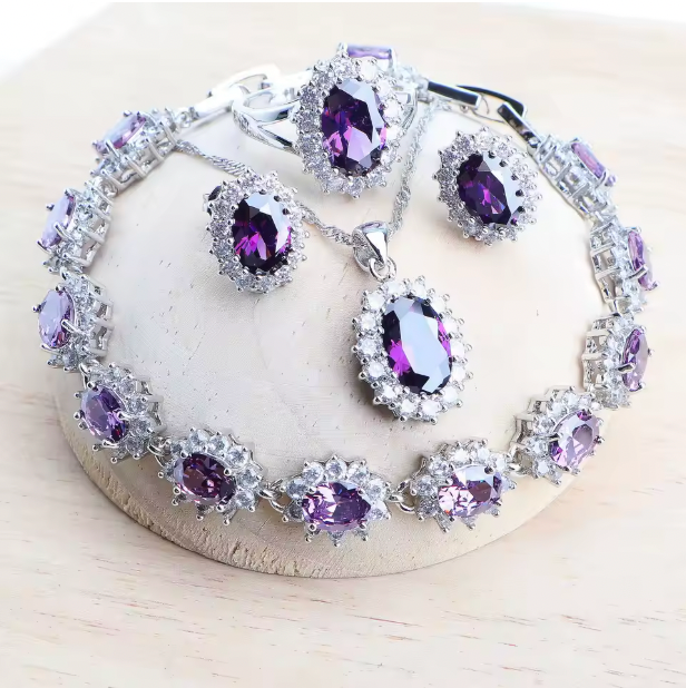 Sadie Silver 925 Women Bridal Jewelry Sets - Blue Zirconia Costume Fine Jewellery Wedding Necklace Earrings Rings Bracelets Pendant Set