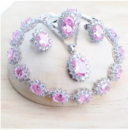 Sadie Silver 925 Women Bridal Jewelry Sets - Blue Zirconia Costume Fine Jewellery Wedding Necklace Earrings Rings Bracelets Pendant Set