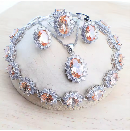 Sadie Silver 925 Women Bridal Jewelry Sets - Blue Zirconia Costume Fine Jewellery Wedding Necklace Earrings Rings Bracelets Pendant Set