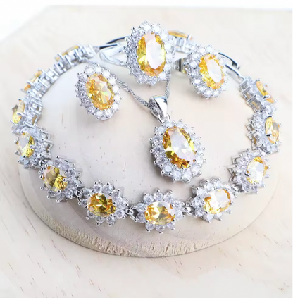Sadie Silver 925 Women Bridal Jewelry Sets - Blue Zirconia Costume Fine Jewellery Wedding Necklace Earrings Rings Bracelets Pendant Set