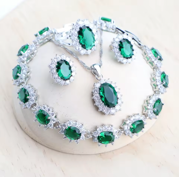 Sadie Silver 925 Women Bridal Jewelry Sets - Blue Zirconia Costume Fine Jewellery Wedding Necklace Earrings Rings Bracelets Pendant Set