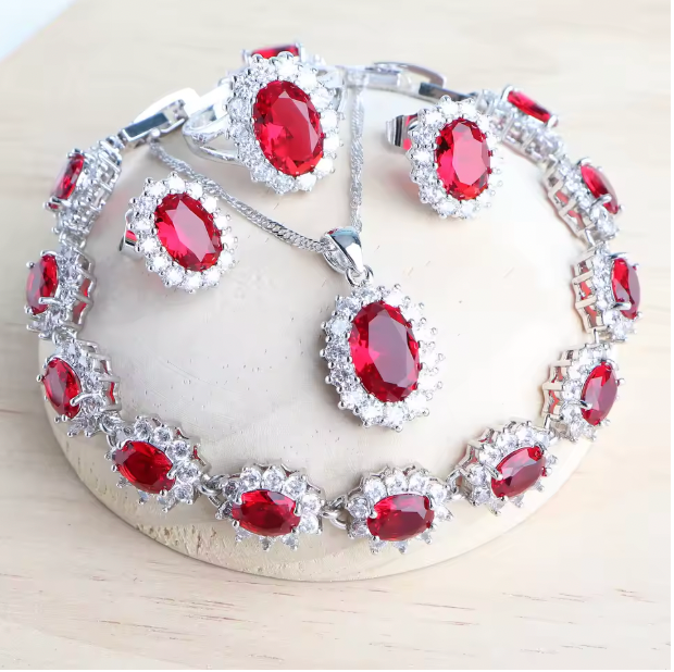 Sadie Silver 925 Women Bridal Jewelry Sets - Blue Zirconia Costume Fine Jewellery Wedding Necklace Earrings Rings Bracelets Pendant Set