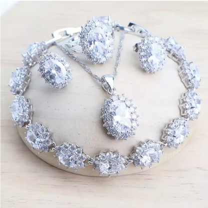 Sadie Silver 925 Women Bridal Jewelry Sets - Blue Zirconia Costume Fine Jewellery Wedding Necklace Earrings Rings Bracelets Pendant Set
