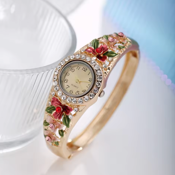 Jacinta Luxury Women Set -  3D Flower Women's Alloy Jewelry Bracelet Watch