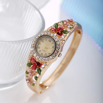Jacinta Luxury Women Set -  3D Flower Women's Alloy Jewelry Bracelet Watch