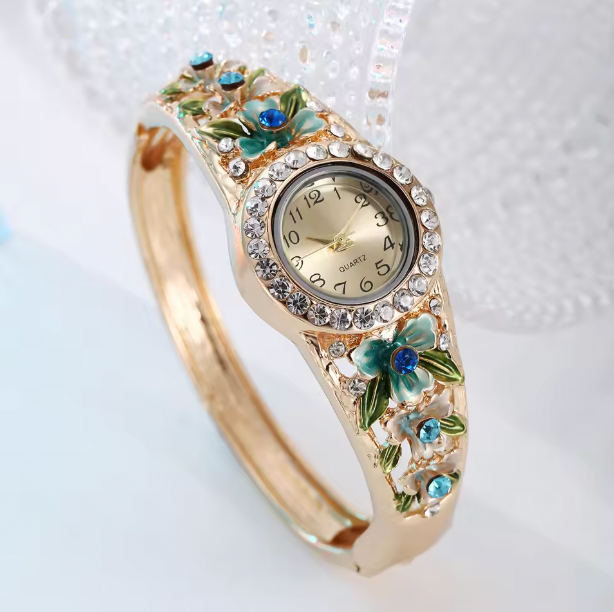 Jacinta Luxury Women Set -  3D Flower Women's Alloy Jewelry Bracelet Watch
