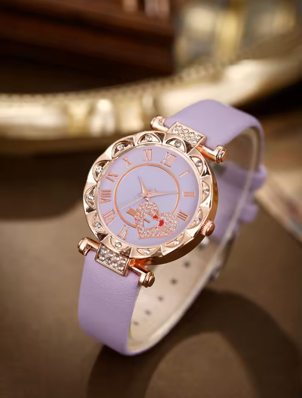 Etta Luxury Set -  Love Set Diamond Dial Fashion Versatile Alloy Case Pointer Leather Watch