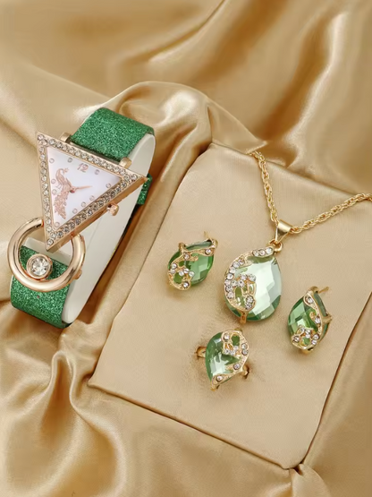 Deanna Luxury Set - Women's rhinestone quartz belt watch jewelry set