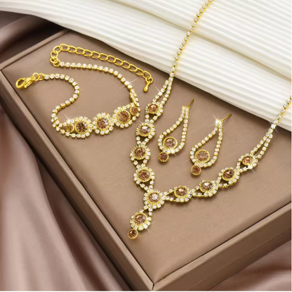 Pixie Crystal - Crafted Gemstone Necklace Earring Bracelet Set For Women