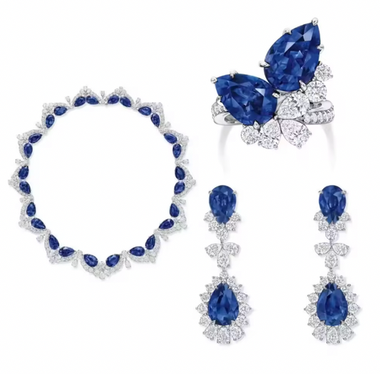 Zafira Luxury Silver - Water Drop Royal Blue Sapphire Necklaces Earrings Rings For Women Party Wedding Jewelry Sets