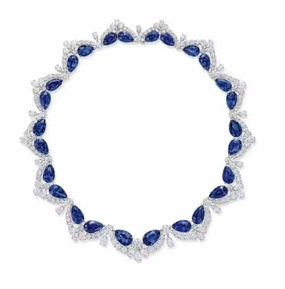 Zafira Luxury Silver - Water Drop Royal Blue Sapphire Necklaces Earrings Rings For Women Party Wedding Jewelry Sets